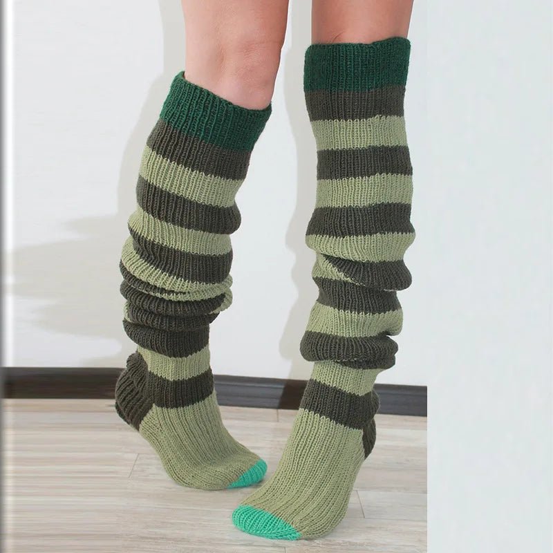 Women's Wool Knee Socks & Leg Warmers - Y2K Striped Knitted Stacked Socks - lily supply