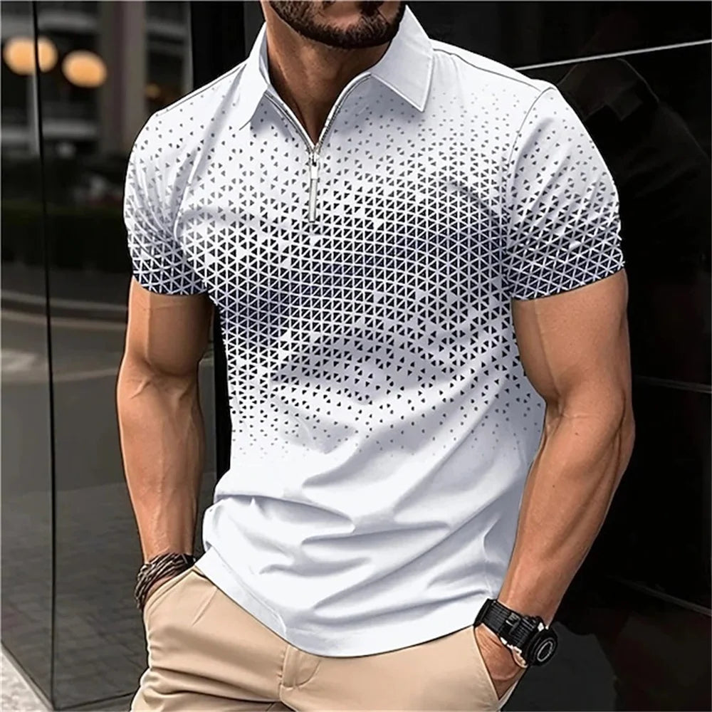 Men's 3D Print Striped Polo T-Shirt