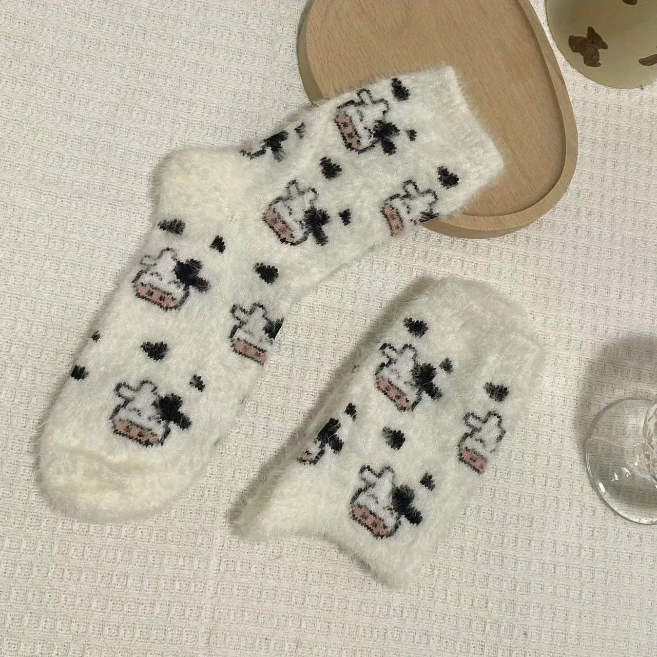 Women's Cute Cow Print Warm Plush Socks – Fluffy Novelty Socks - lily supply