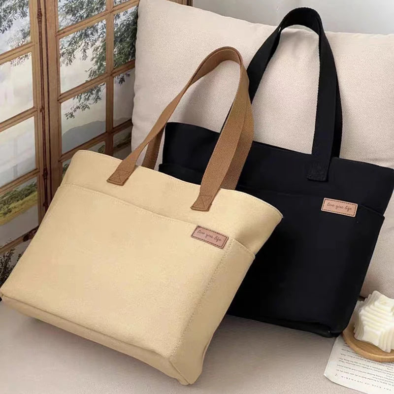 Women's 2-Layer Canvas Tote Bag - Large Capacity Student Commute Bag