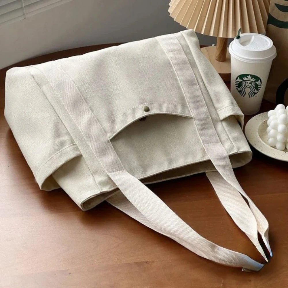 Large Canvas Tote Bag - College Style Commute Student Book Shoulder Bag - lily supply