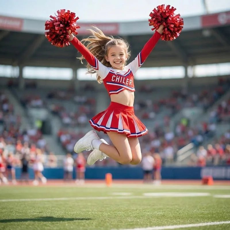 3 - 12Y Girls Cheerleader Dress (With Hand Flower) Printed Letter T-Shirt Football Game Festival Cosplay Clothing Blue Red Skirt - lily supply