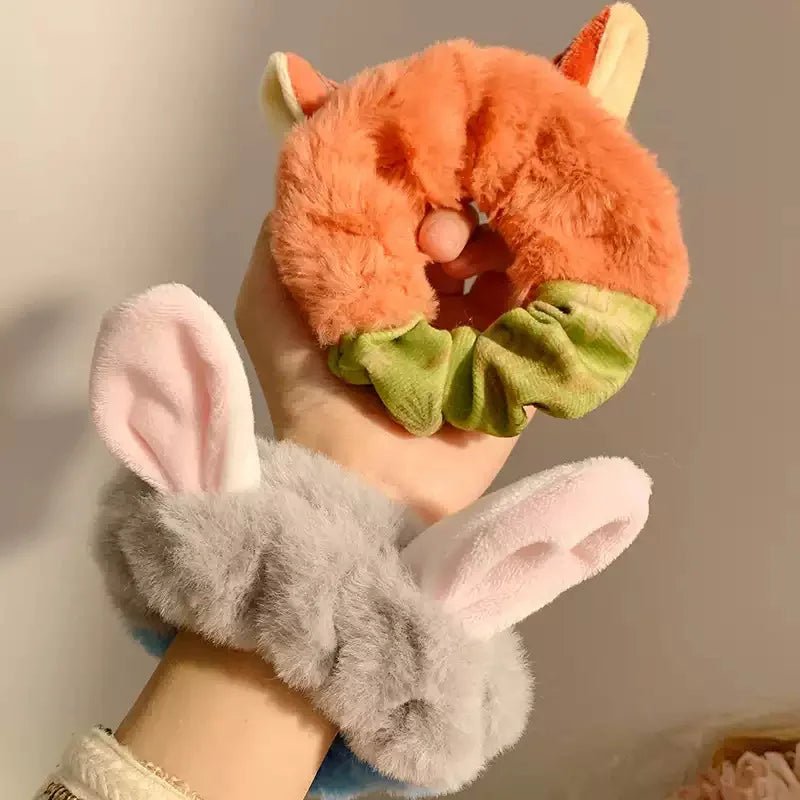 Cartoon Rabbit & Fox Ears Plush Scrunchie Hair Band for Girls - lily supply