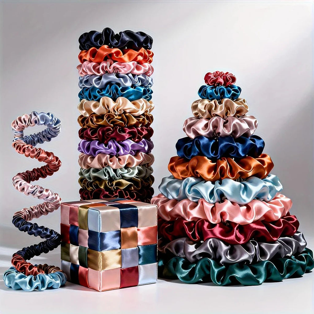 19pcs Non - Damaging Thin Scrunchies Set - Multi - Colour Mix - lily supply