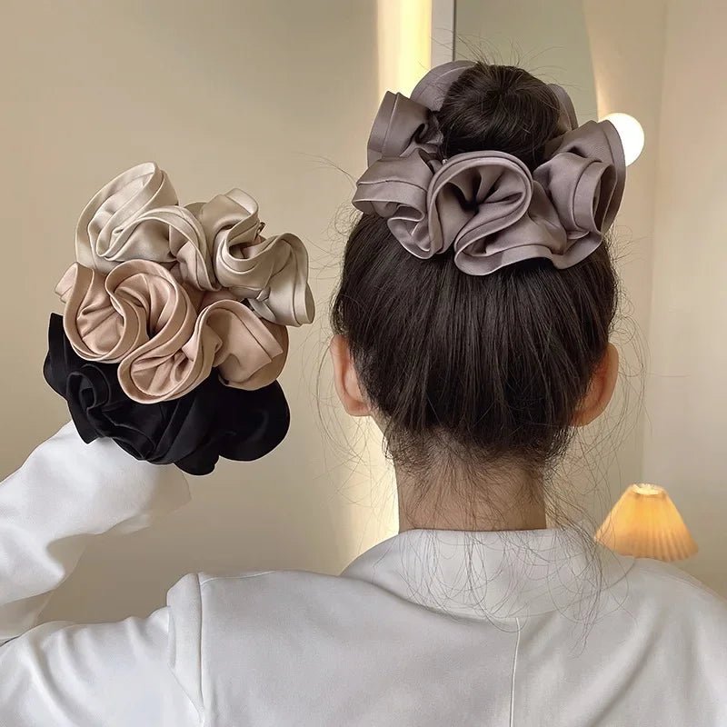 Korean Big Size Ruffle Scrunchie - Elegant Ribbon Updo Hair Ties - lily supply