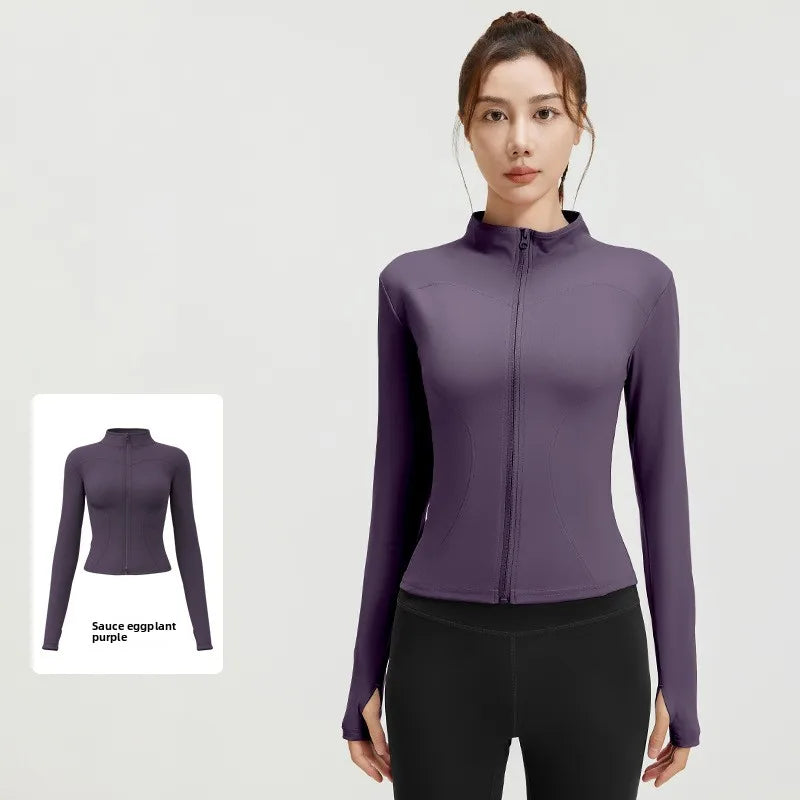 Women's Slim Yoga Running Zip Jacket - Long Sleeve Quick Dry Stand Collar Coat
