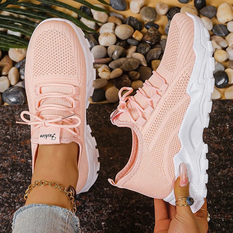 Fashion Knitted White Sneakers for Women Summer Mesh Breathable Platform Sports Shoes Woman Thick Bottom Non Slip Running Shoes - lily supply