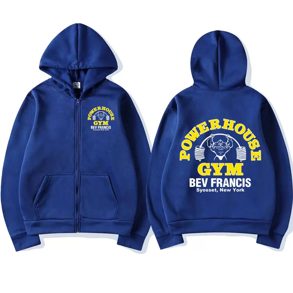 Powerhouse Gym Logo Zip Up Hoodie - Oversized Gothic Streetwear Sweatshirt