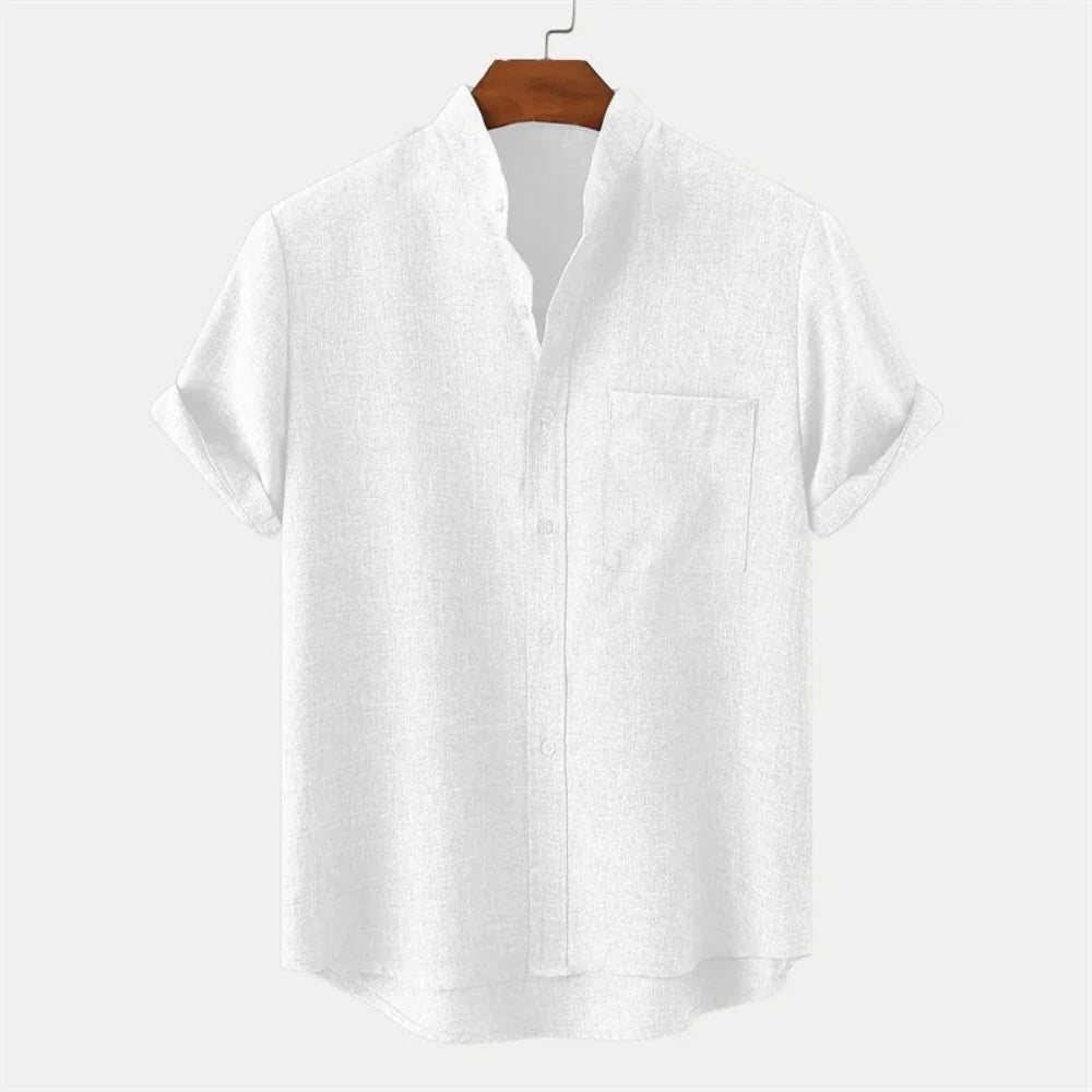 Men's Linen Short Sleeve Collared Shirt