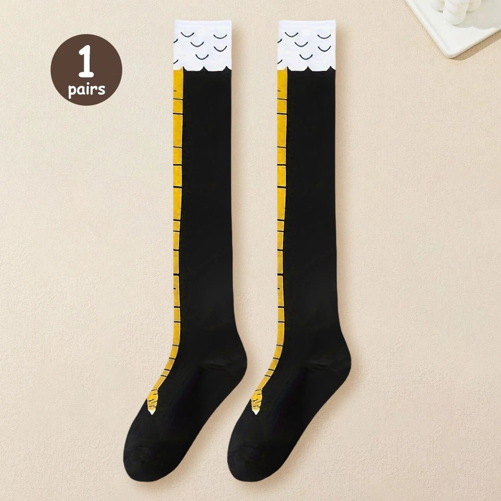 Women's Cartoon Chicken Claw Knee High Socks - 1/2 Pairs Funny Sports Long Tube - lily supply