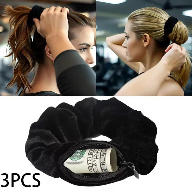 Velvet Scrunchie with Zip Pocket - Elastic Hair Tie & Headband - lily supply