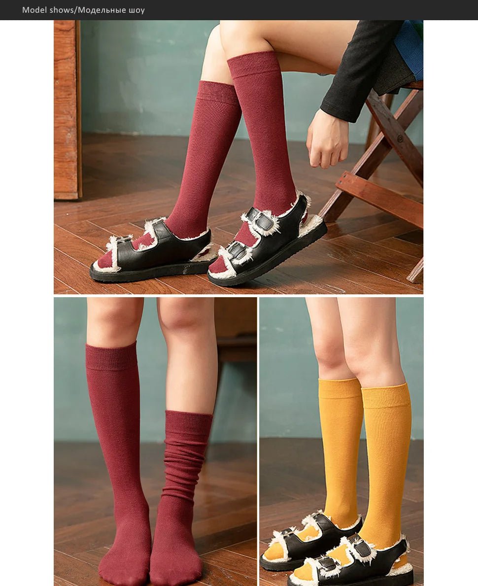 Women's Organic Cotton Thigh High Knee Socks – Solid Colour Long Socks - lily supply