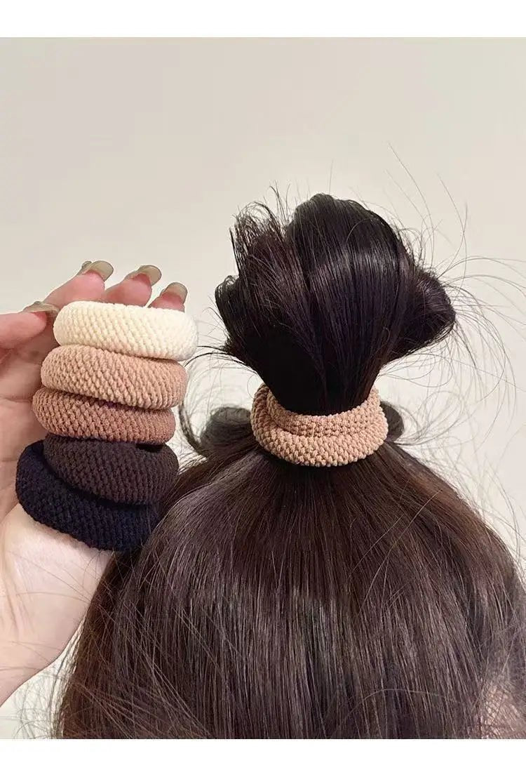 5pcs High Elasticity Seamless Thick Knit Scrunchie Ponytail Holders - lily supply