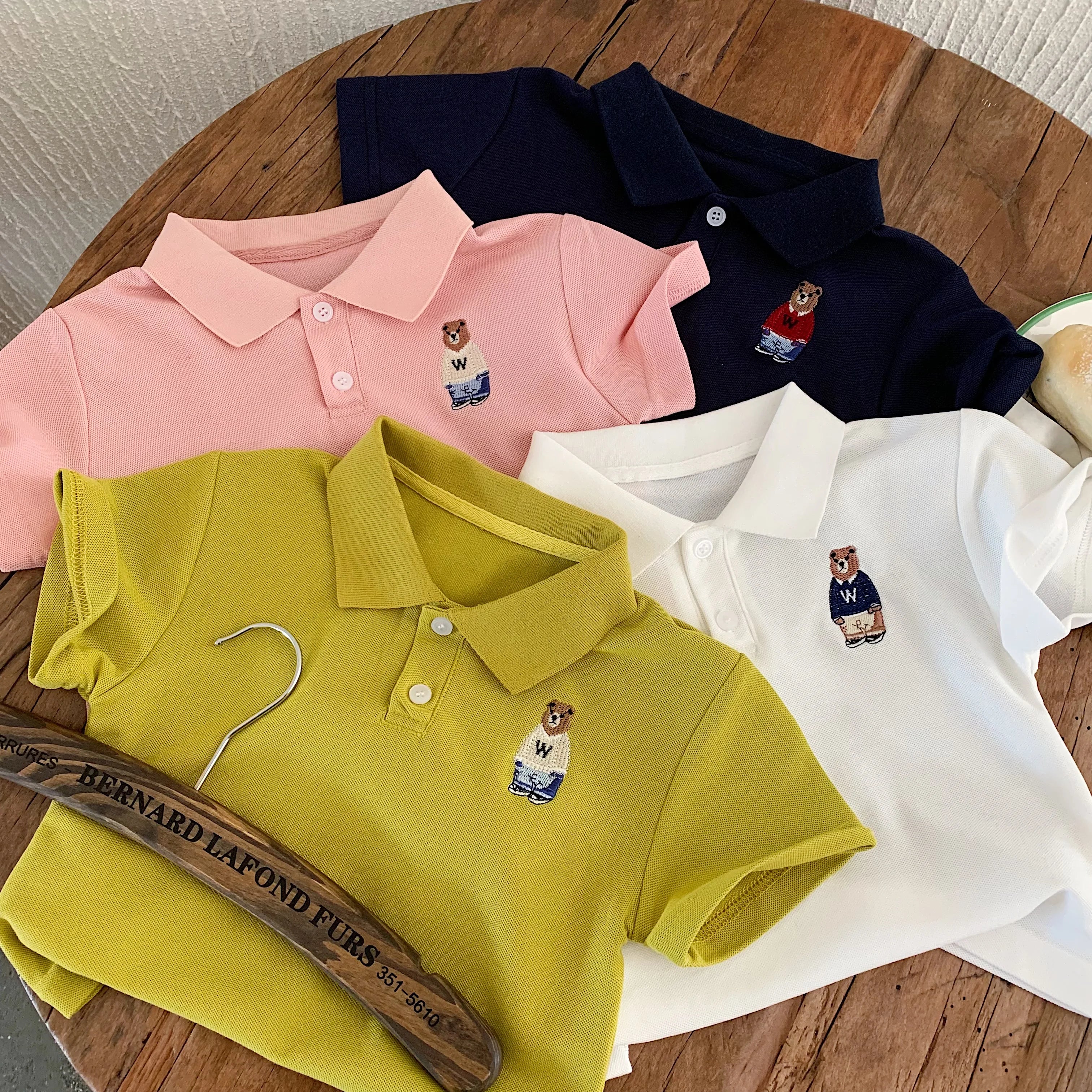 Kids Cartoon Bear Print Polo Shirt