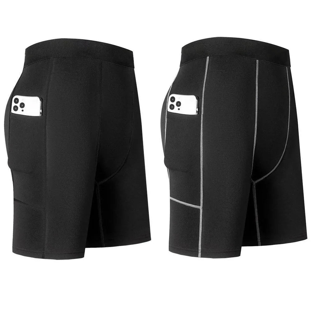 Men's Compression Shorts with Pocket – Elastic Quick Dry Running Fitness Gym Pants