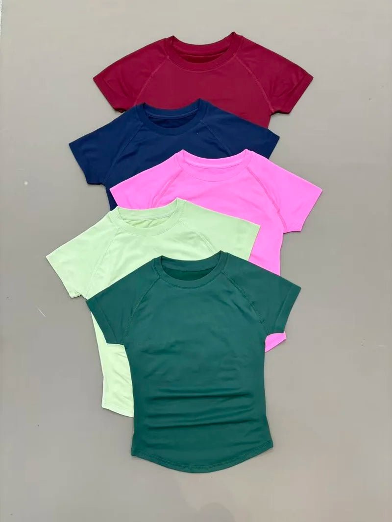 Women Sports T-Shirt Round Neck Short Sleeve Breathable Stretchy Tops Gym Fitness Yoga Running Workout Casual Athletic Shirts - lily supply