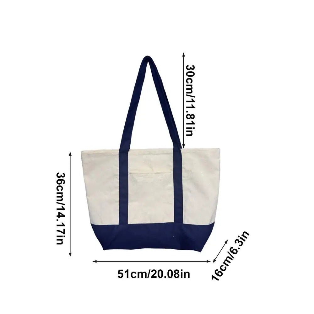 Large Canvas Tote Bag - Reusable Grocery Shopping Bag with Embroidery Handle - lily supply