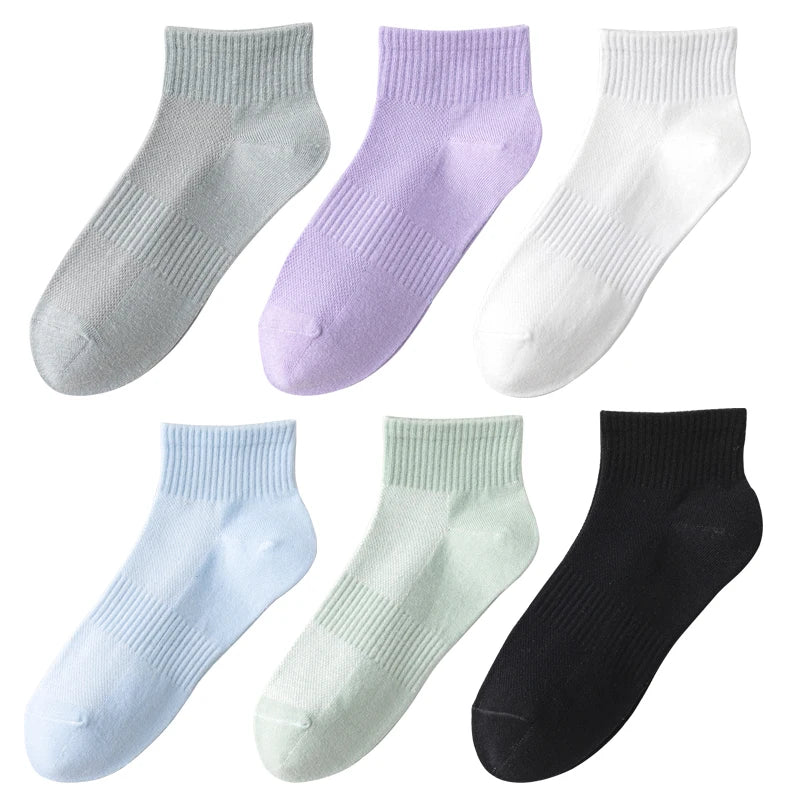 Women's 100% Cotton Short Sports Socks - 6 Pairs Breathable Mesh Low Top