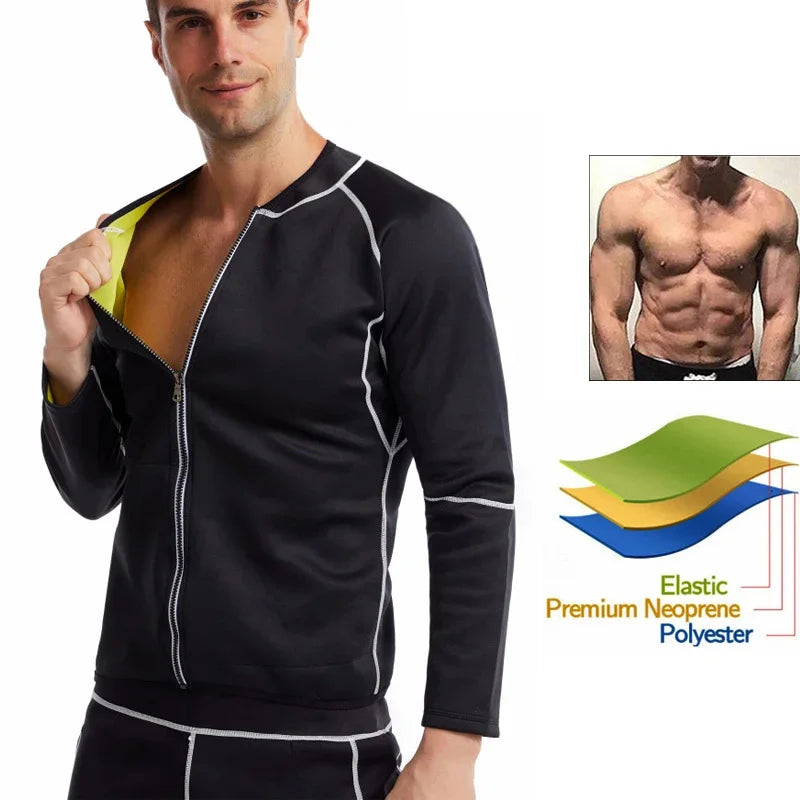 Men's Sauna Sweat Jacket - Weight Loss Body Shaper Gym Fitness Zip Undershirt