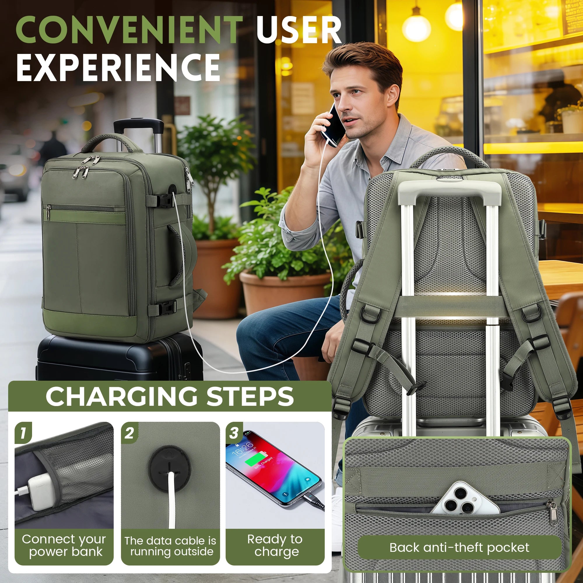 Travel Backpack for Women, 24L Carry On Backpack Flight Approved, Large Personal Item Bag Fits 16.5 inch Laptop, with 1 Packing