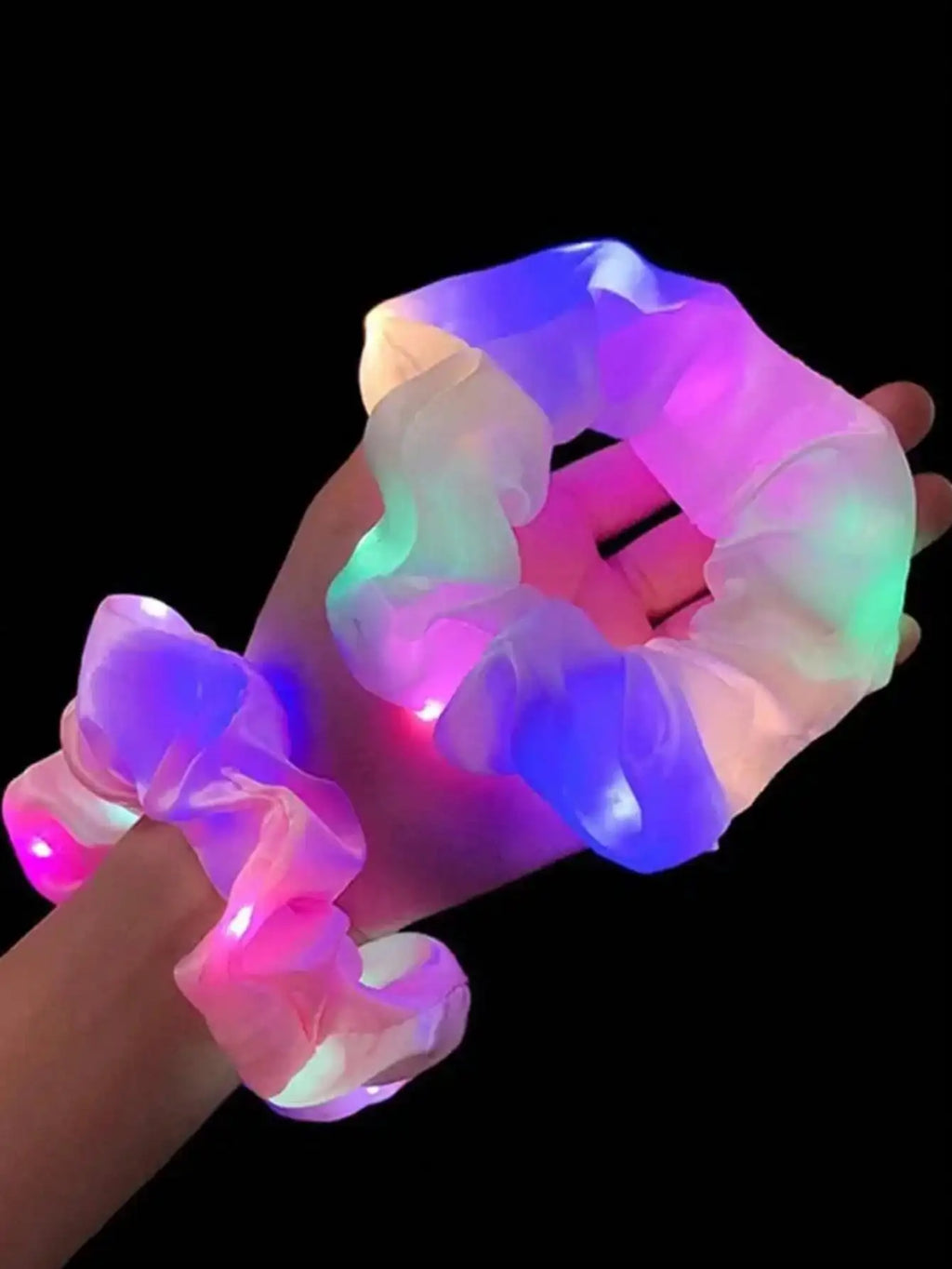 10pc LED Light Up Hair Scrunchie - Elastic Satin Party Ponytail Holder - lily supply