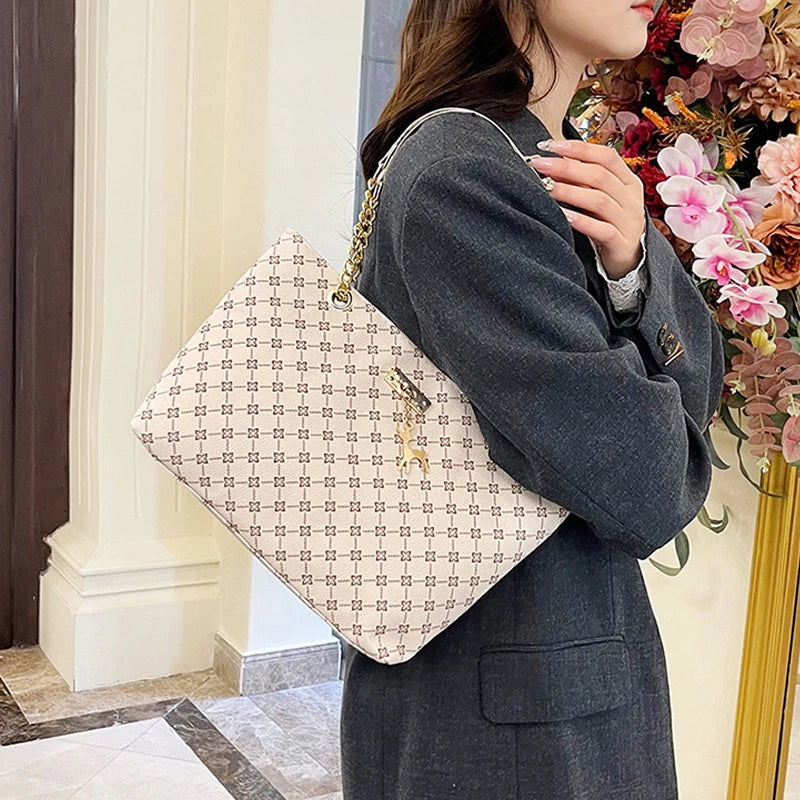 Women's Large Capacity Luxury Print Tote Bag - Trendy Shoulder Purse