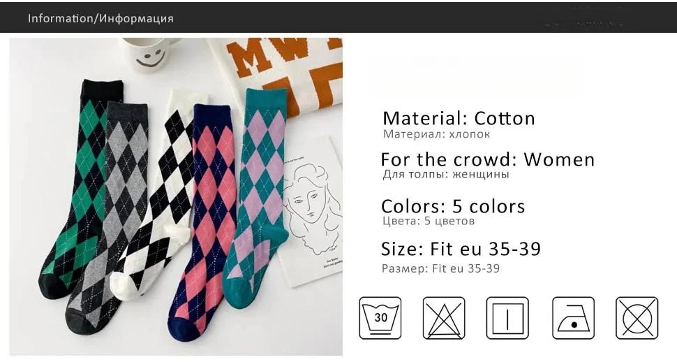 Women's Organic Cotton Diamond Thigh High Socks – Textured Long Socks - lily supply