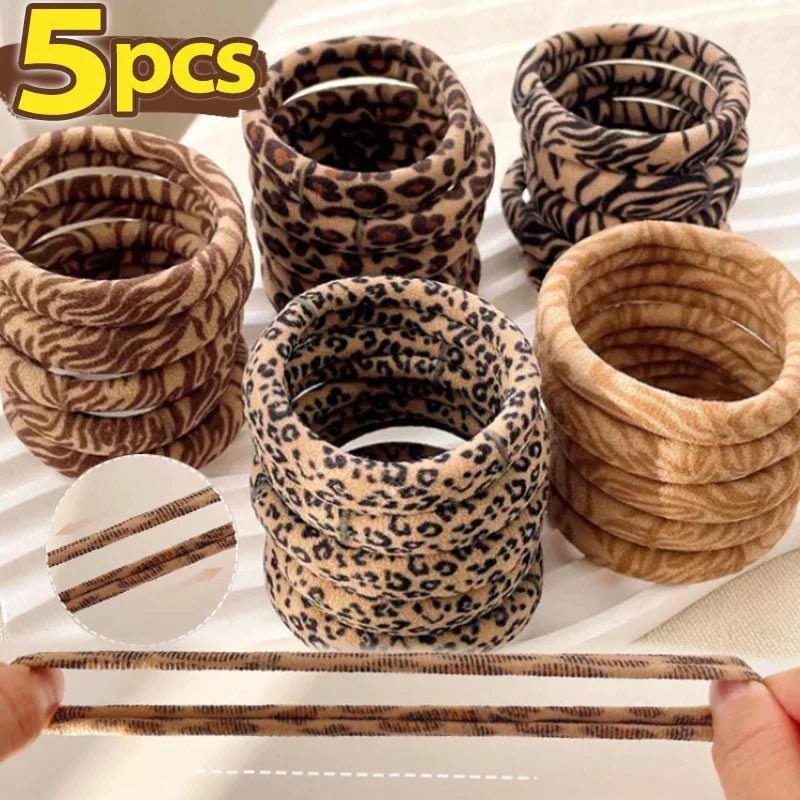 5pcs Leopard Print High Elastic Scrunchie Hair Ties - Ponytail Holders - lily supply