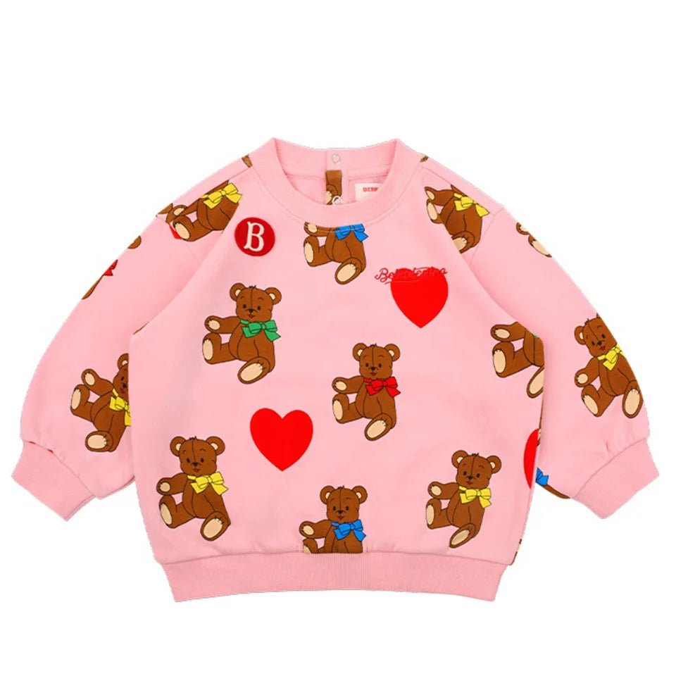 Children's Sports Shirt Set 2025 Spring New Cartoon Korean Edition Boys' Hoodie Cotton Pink Printed Girls' Top Striped T-shirt - lily supply