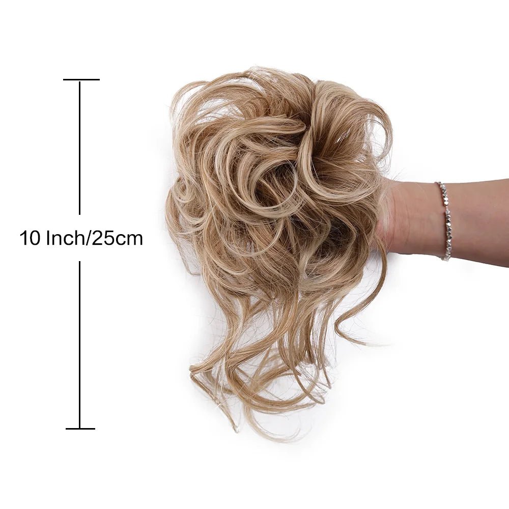 Tousled Updo Messy Bun Hair Piece - Curly Elastic Bun Scrunchie - lily supply