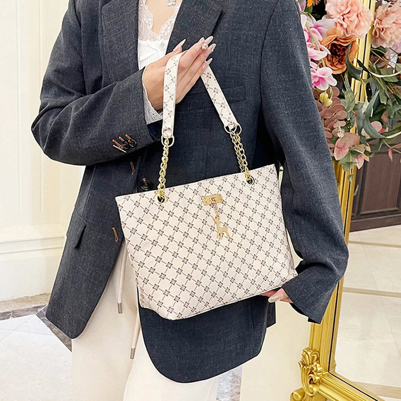 Women's Large Capacity Luxury Print Tote Bag - Trendy Shoulder Purse