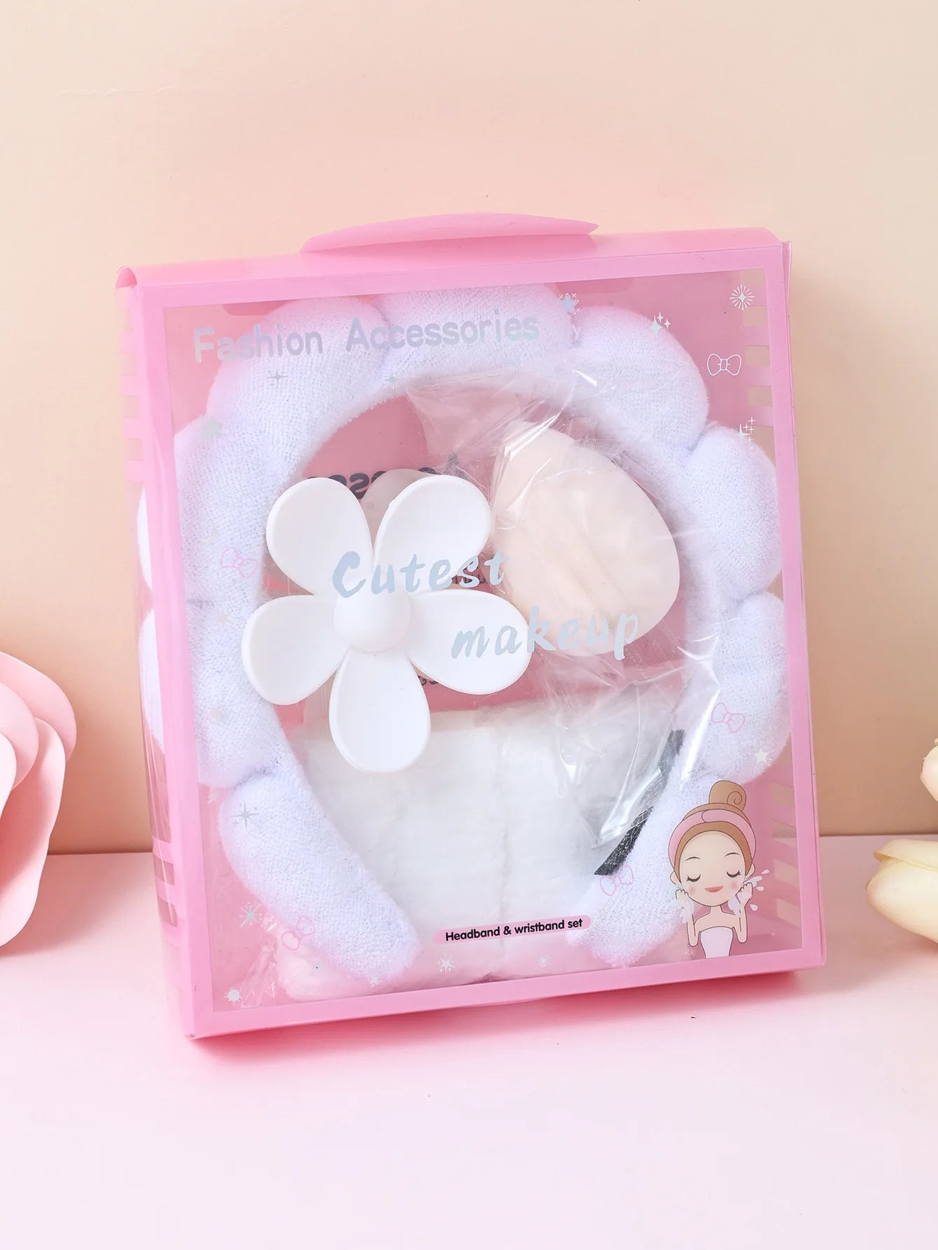 5 Pcs Girls Sponge Spa Headband Face Wash Large Flower Hair Claw Clip Facial Hairband Hair Accessories Set with Delicate Box - lily supply