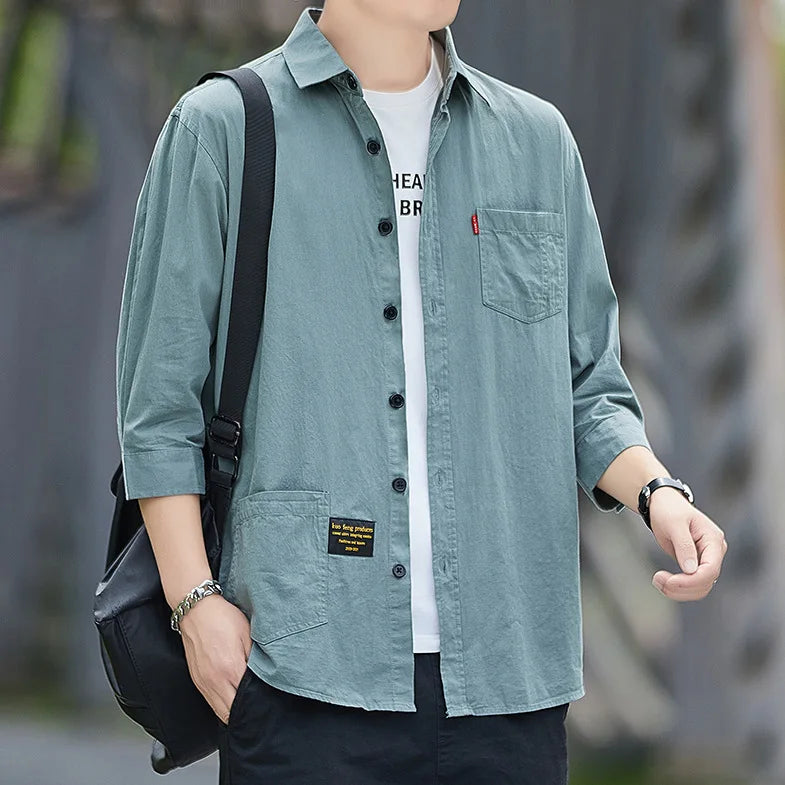 Men's Stand Collar Beach Style Summer Shirt