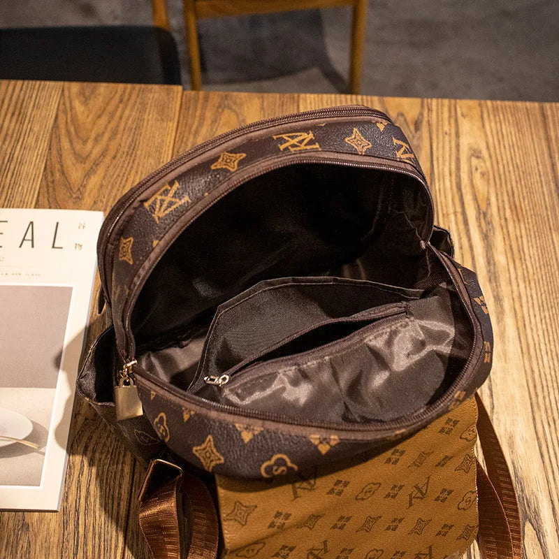 Backpack Women's 2026 New Retro Casual Old Flower Large Capacity School Bag Backpack Printing Fashion Trend Line Big Bag