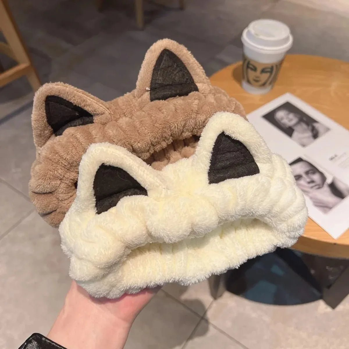 Cartoon Cat Ear Headband Plush Coral Fleece Face Wash Hairband Cute Non - Slip Hair Accessories for Women Teens - lily supply