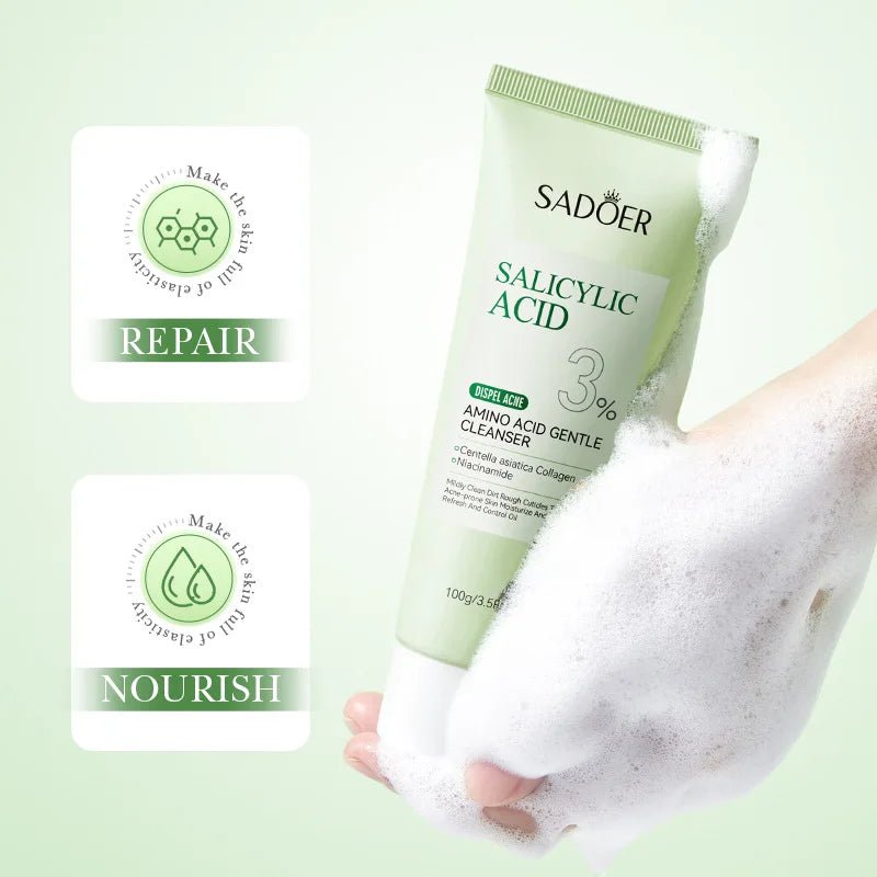 SADOER Salicylic Acid Facial Cleanser Face Wash Foam Face Cleanser Moisturizing Facial Cleansing Hydrating Skin Care Products - lily supply