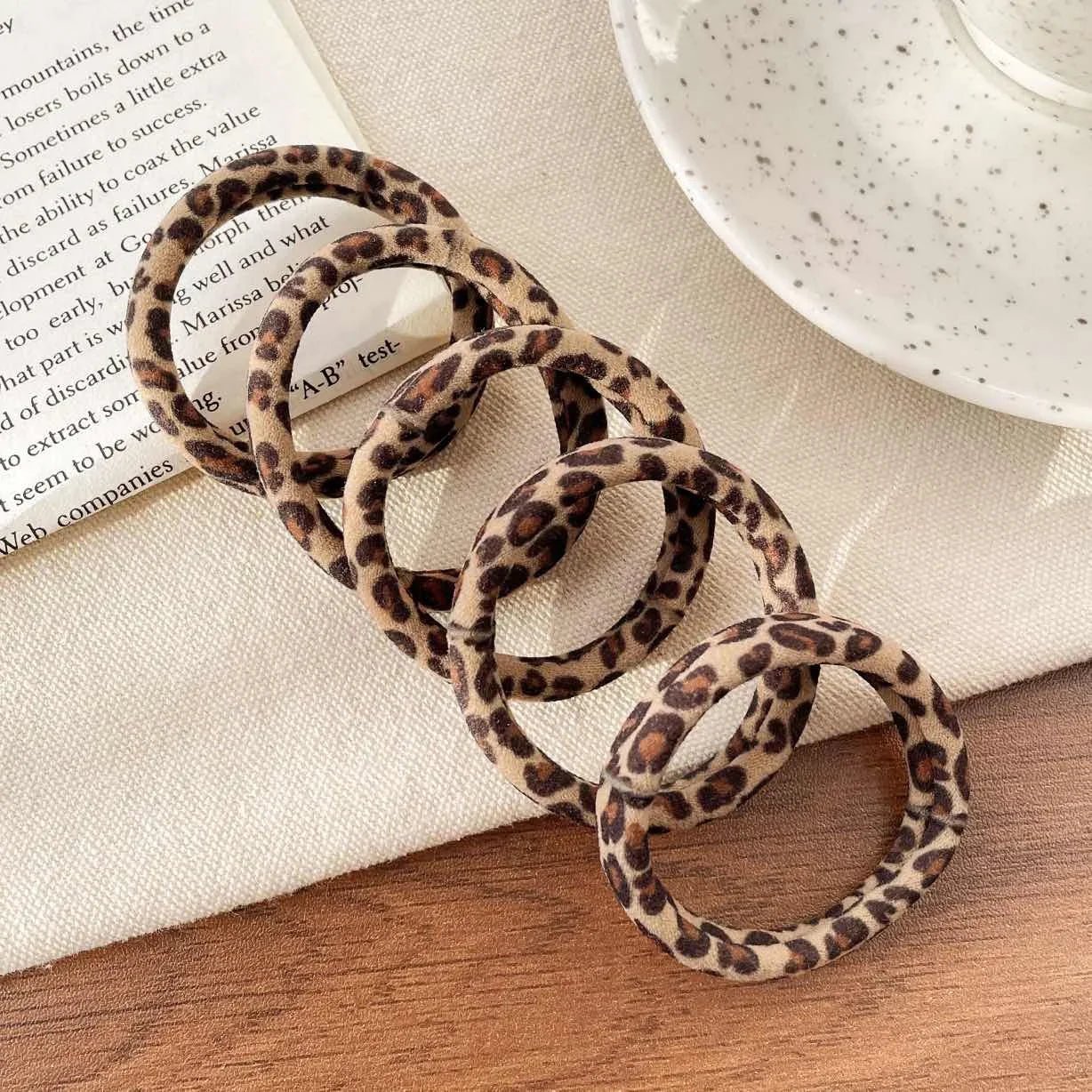 5pcs Leopard Print High Elastic Scrunchie Hair Ties - Ponytail Holders - lily supply