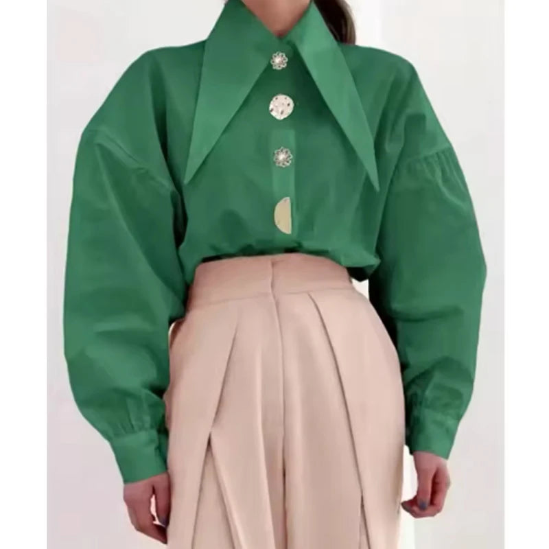 Women's Loose Pointed Collar Office Blouse