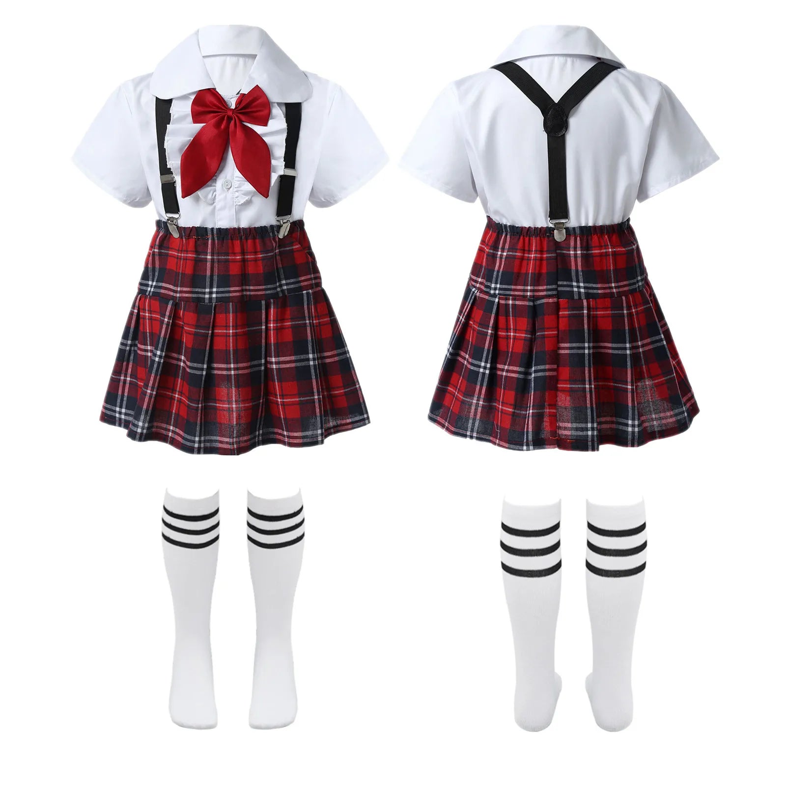 Girls School Uniform Set - Shirt, Suspender Skirt & Socks