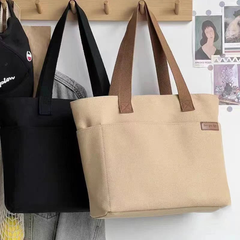Women's 2-Layer Canvas Tote Bag - Large Capacity Student Commute Bag