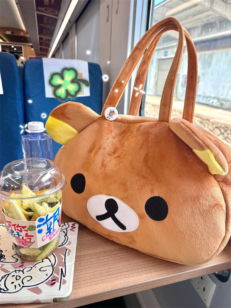 Kawaii Rilakkuma Plush Tote Bag - Cute Bear Cartoon Shoulder Bag