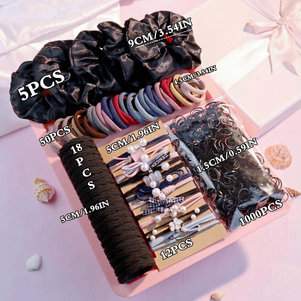1085pcs Dark Hair Accessories Set - Scrunchies, Hair Bands & Ties - lily supply