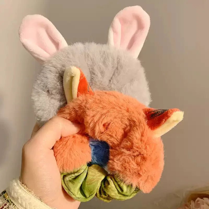 Cartoon Rabbit & Fox Ears Plush Scrunchie Hair Band for Girls - lily supply