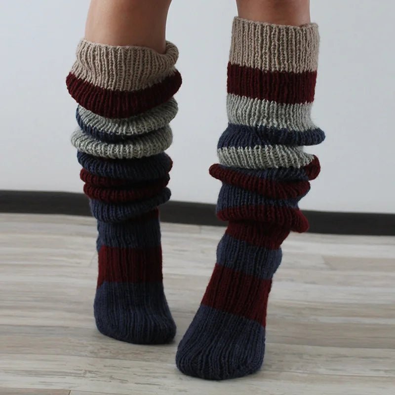 Women's Wool Knee Socks & Leg Warmers - Y2K Striped Knitted Stacked Socks - lily supply