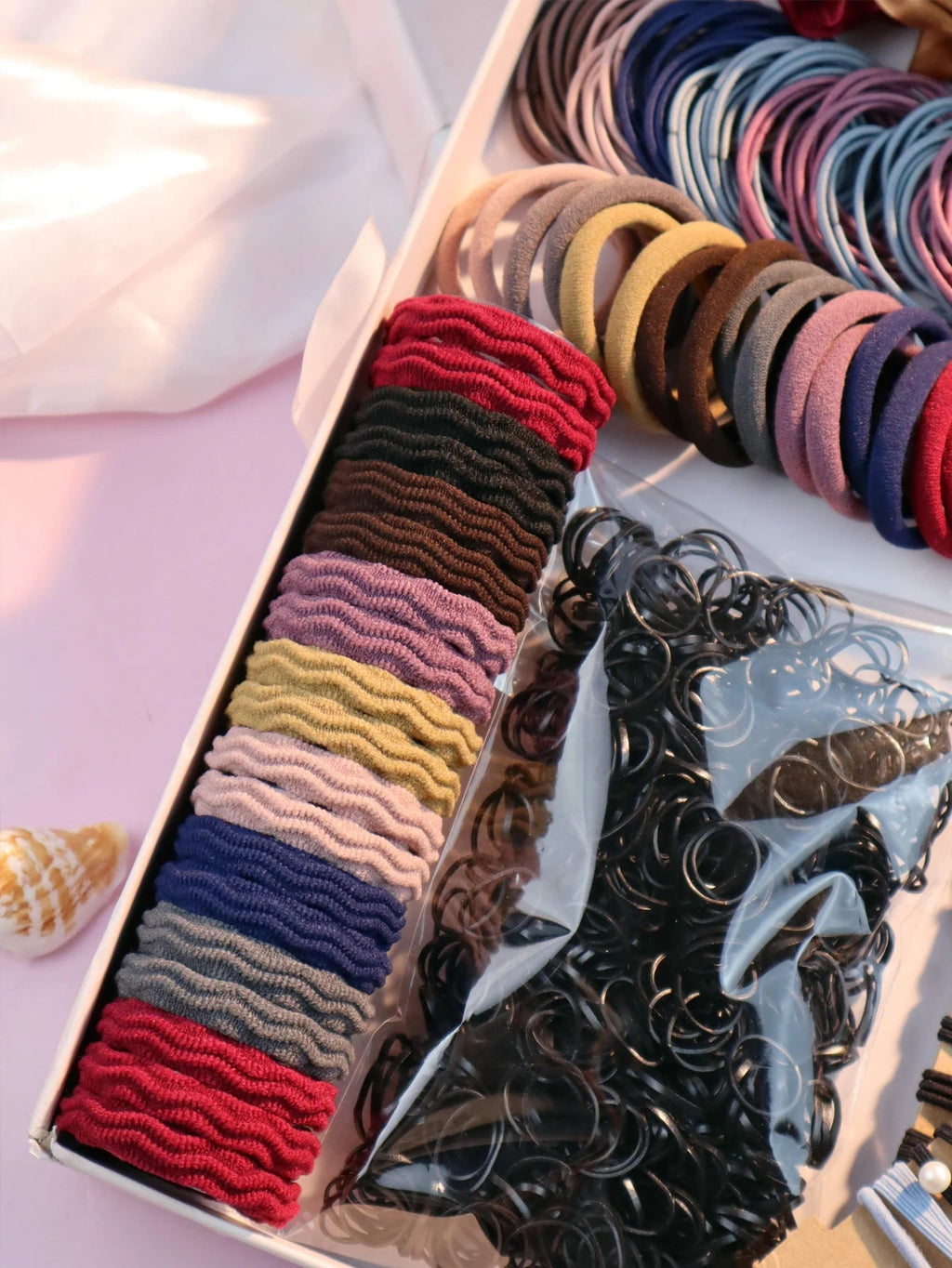 1085pcs Dark Hair Accessories Set - Scrunchies, Hair Bands & Ties - lily supply