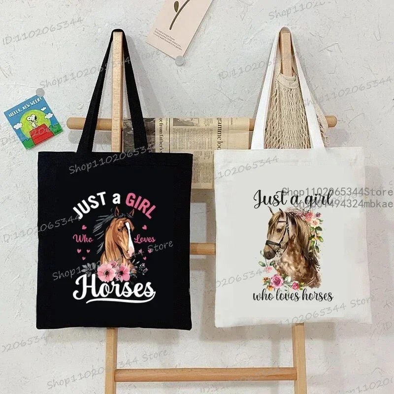 Women's Horse Print Canvas Large Capacity Tote Bag