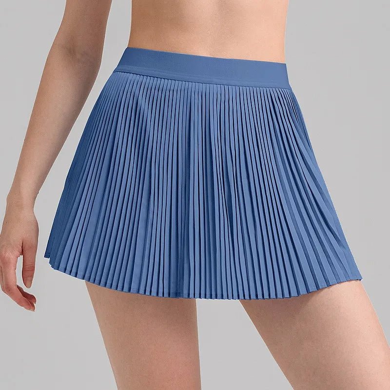 Women Pleated Sports Tennis Skirts Runniing High Waist Yoga Fitness Short Skirt Gym Golf Loose Mini Skirt With Pockets - lily supply