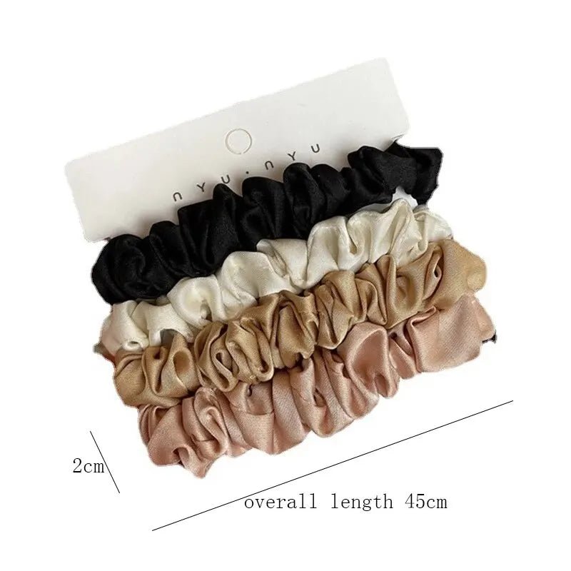 4pcs Pure Silk Skinny Scrunchie Set - Hair Bow Ties & Ponytail Holders - lily supply