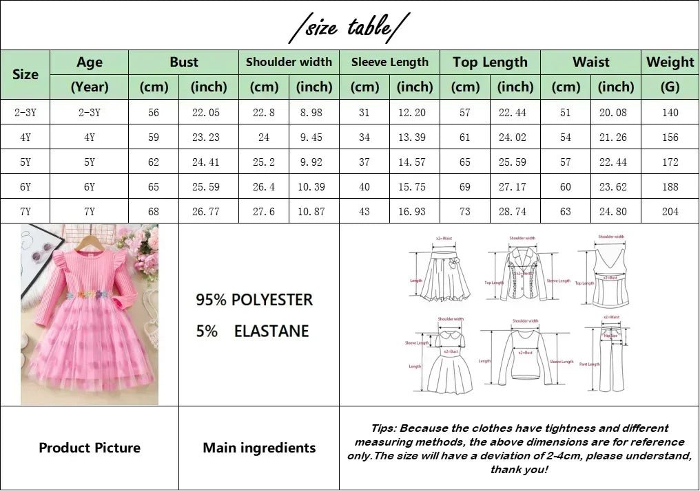 Girls Floral Long Sleeve Dress | Casual Birthday Party Dress for Kids 2 - 7Y - lily supply