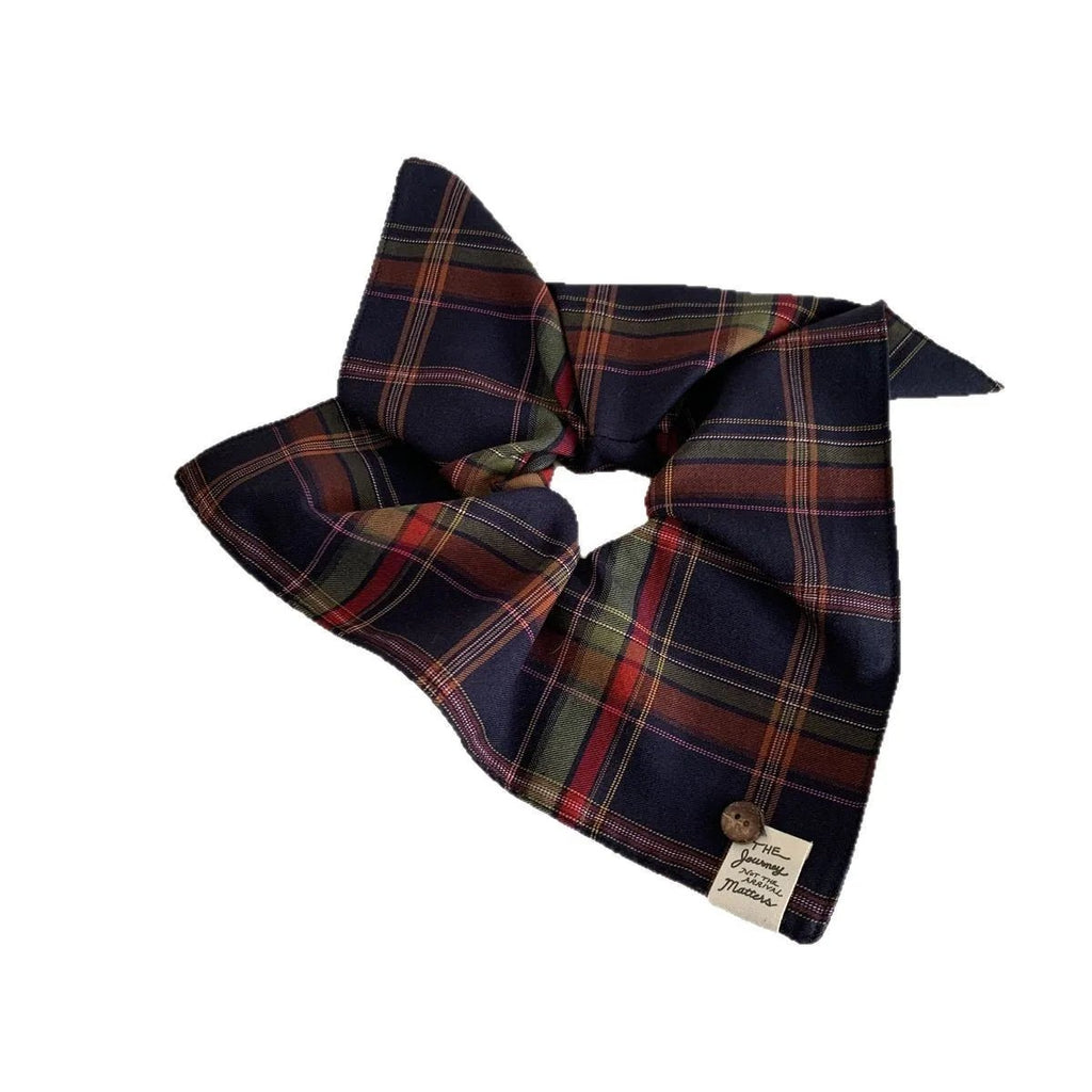 Plaid Scarf Scrunchie - British Collegiate Button Hair Tie for Low Ponytails - lily supply